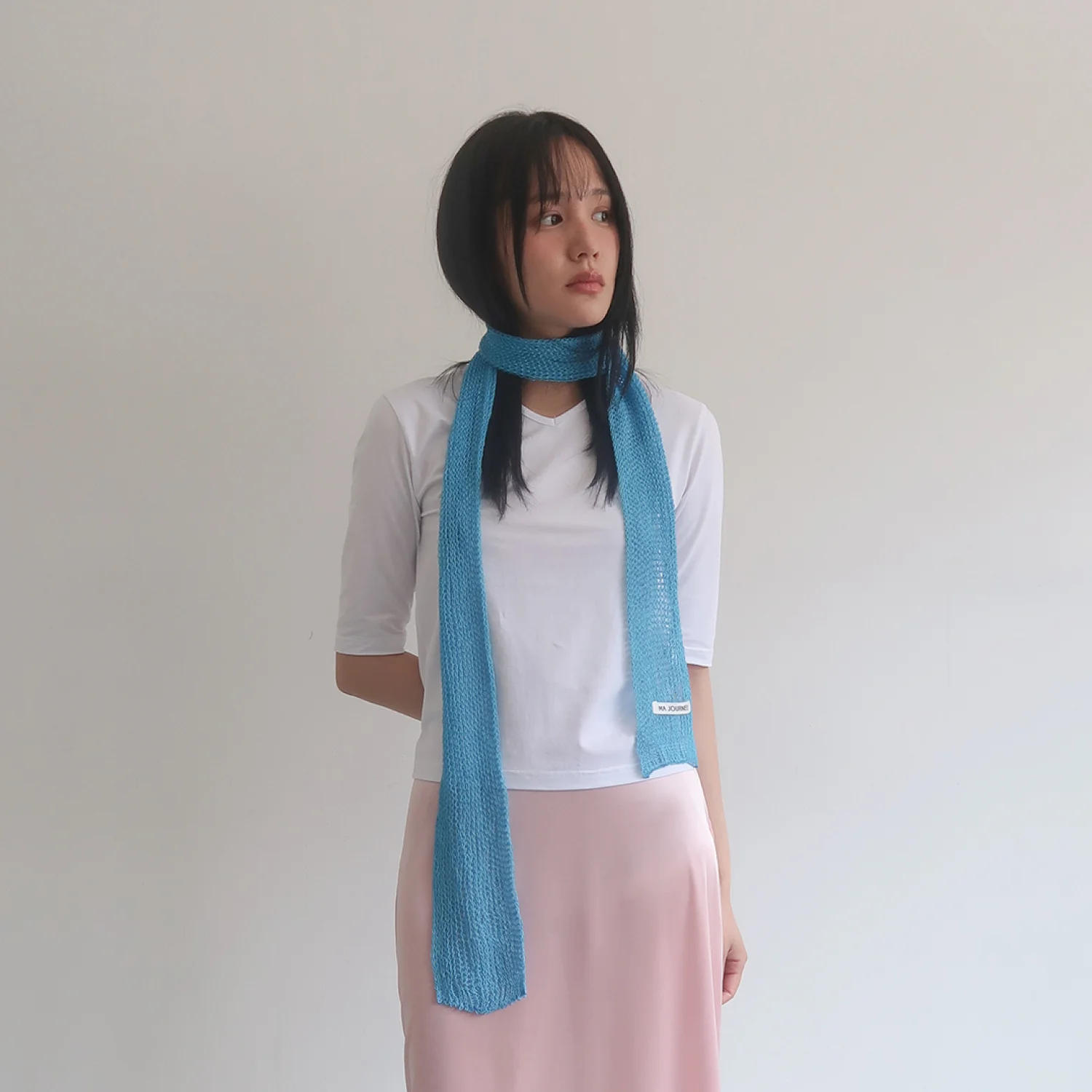 V-NECK MID SLEEVE T-SHIRT_WHITE