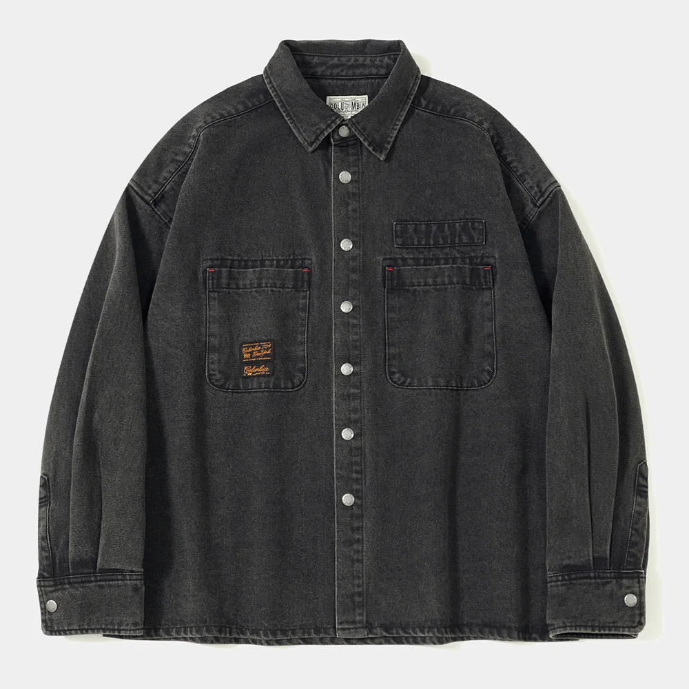 SL-LABEL OVER-FIT DENIM SHIRTS 灰色牛仔