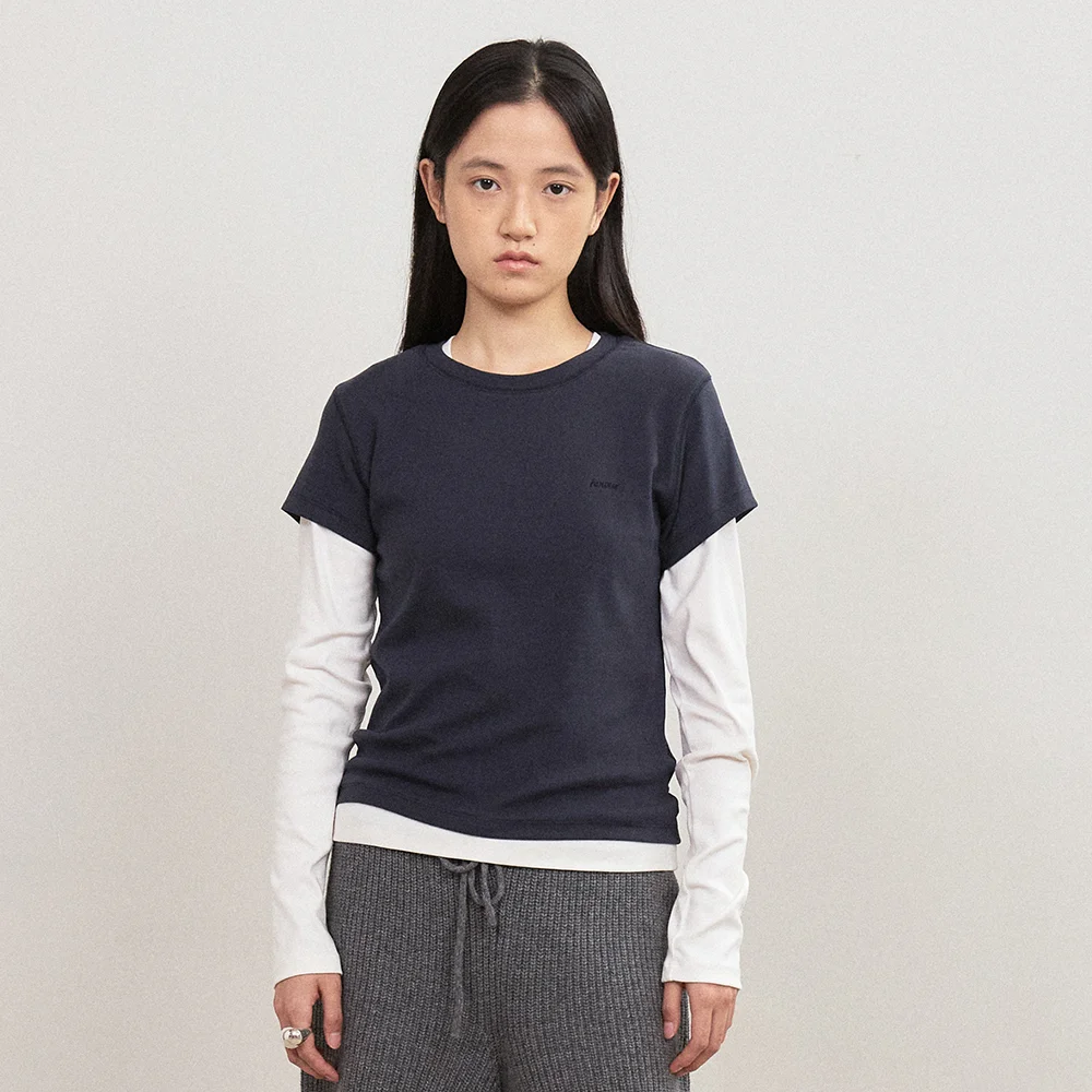 HOWUS LOGO HALF T-SHIRT (NAVY)