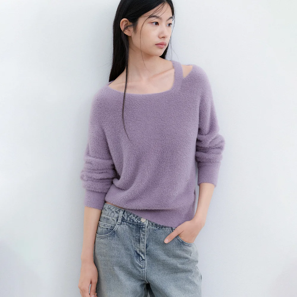 (T-7322)FAKE ANGORA CUT OUT KNIT