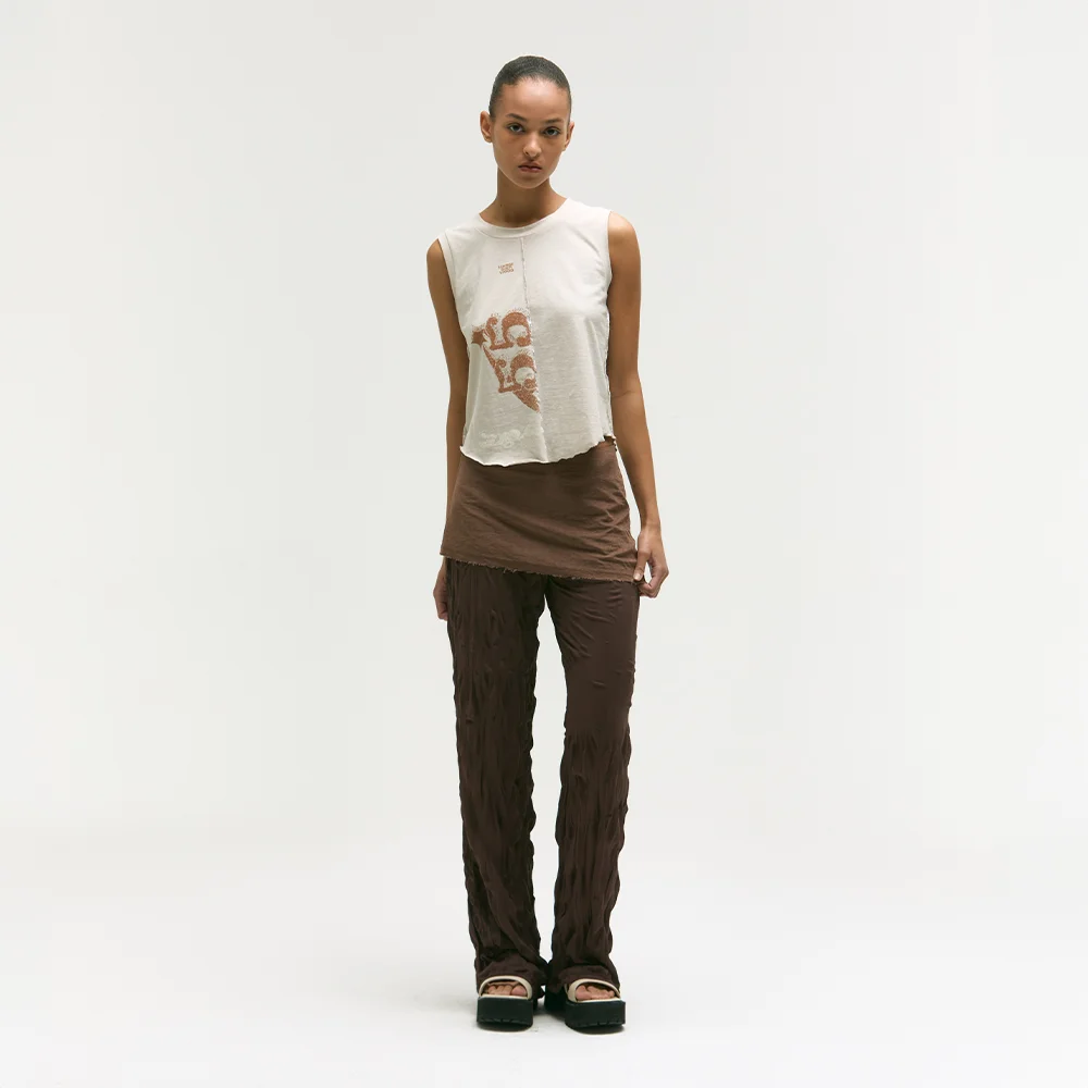 WRINKLE LAYERED SKIRT PANTS_brown