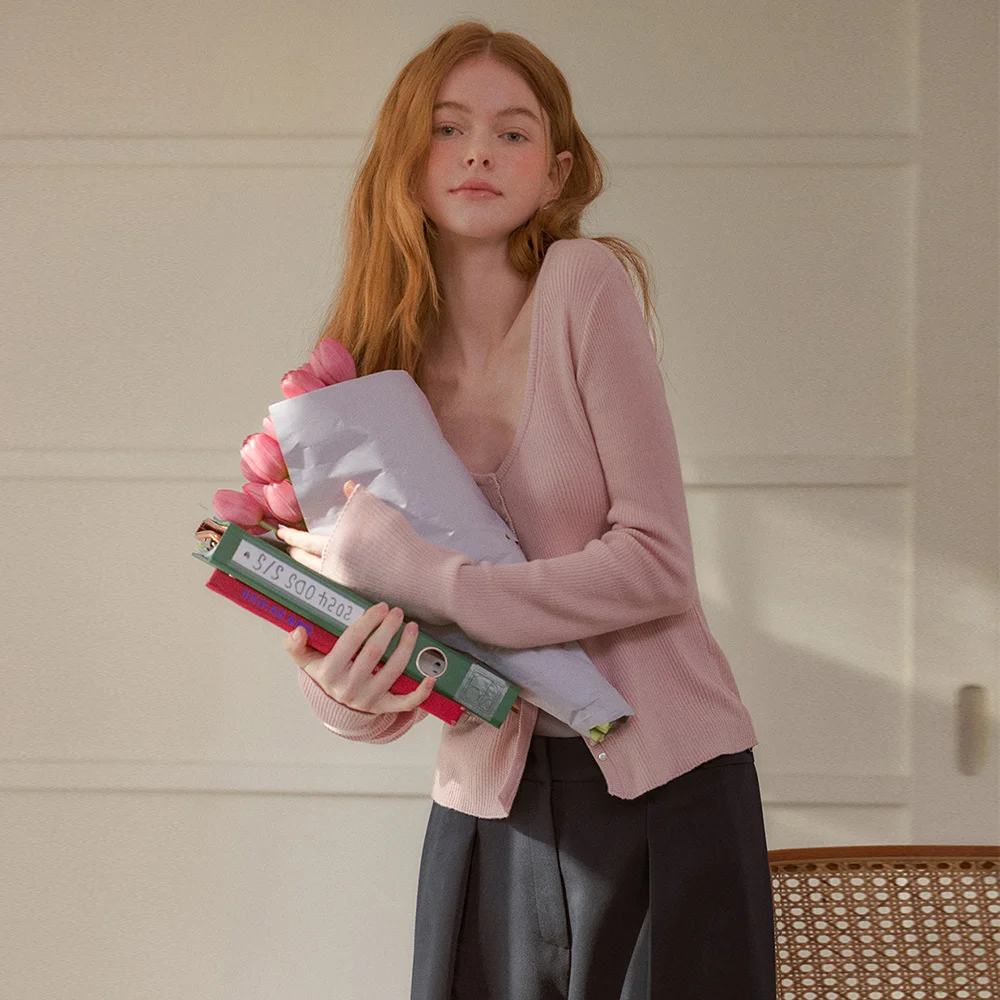 Limited U Neck Cardigan (Dried Pink)