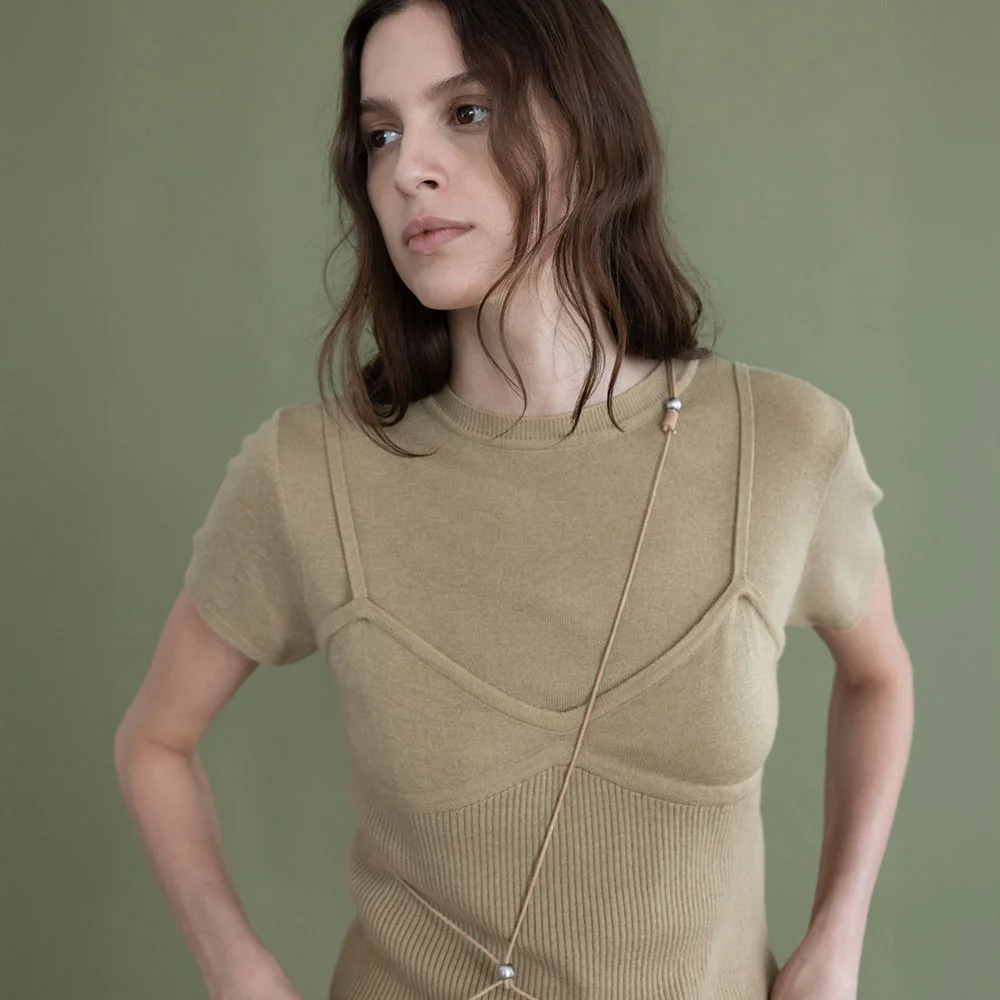 Hairy Wool Half Sleeve Top & Bustier SS5AP333_2color