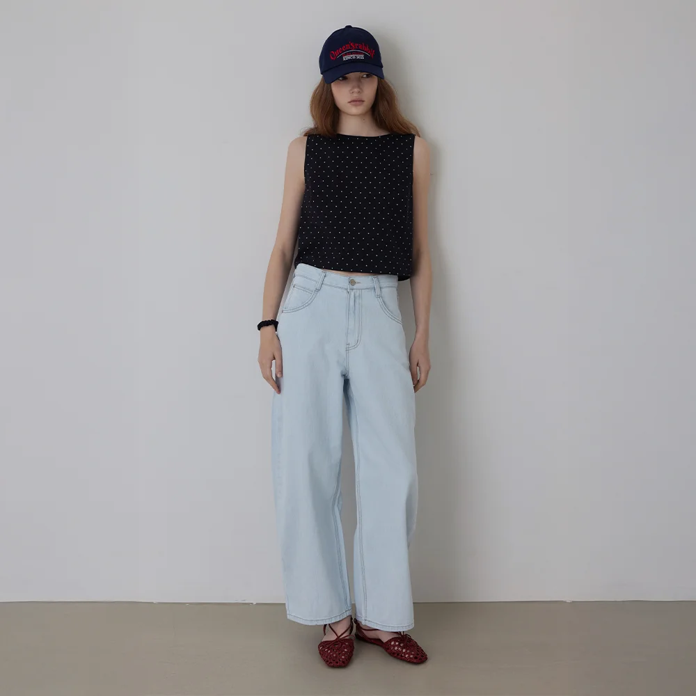 Summer Cropped Curved Silhouette Denim Pants_Light Blue_3colors