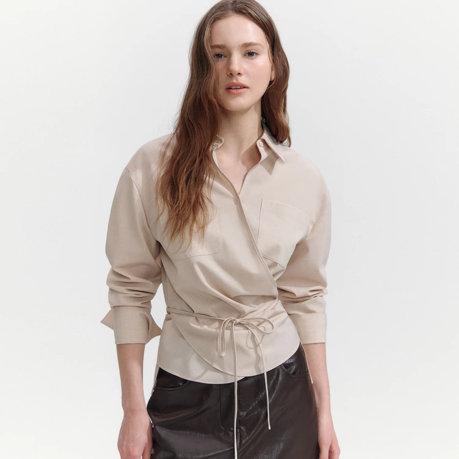 String-up Wrap Shirts BEIGE