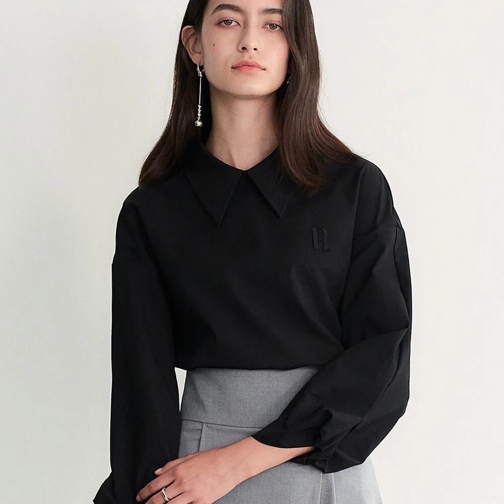 Sleeve twist long shirt (Black)