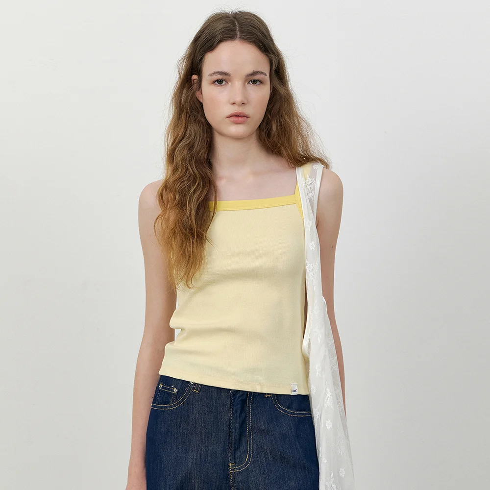 Fruit embroidery square neck tank top_Yellow