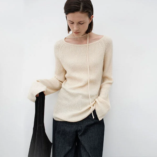UNBALANCED NECK STRING WOOL KNIT(T-7123)