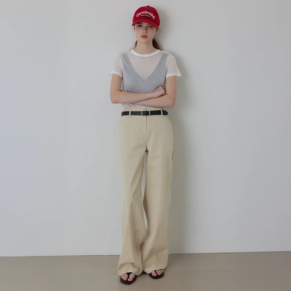 Clean-Cut Cotton Tuck Low-Waist Pants_Beige_2colors