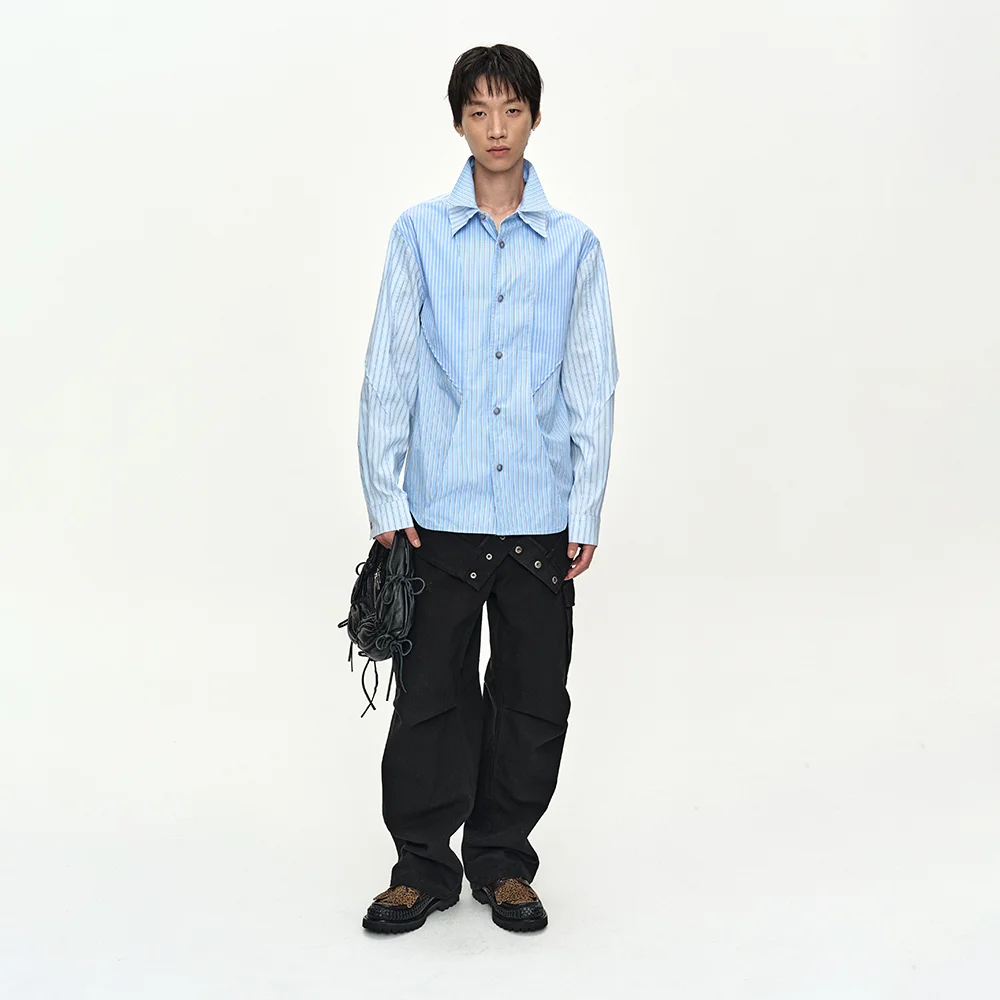 DOUBLE LAYERED STRIPE SHIRT atb1585m(BLUE)