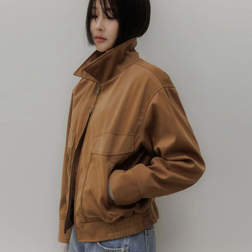 SUEDE 剪接線 飛行員夾克(駝色)
