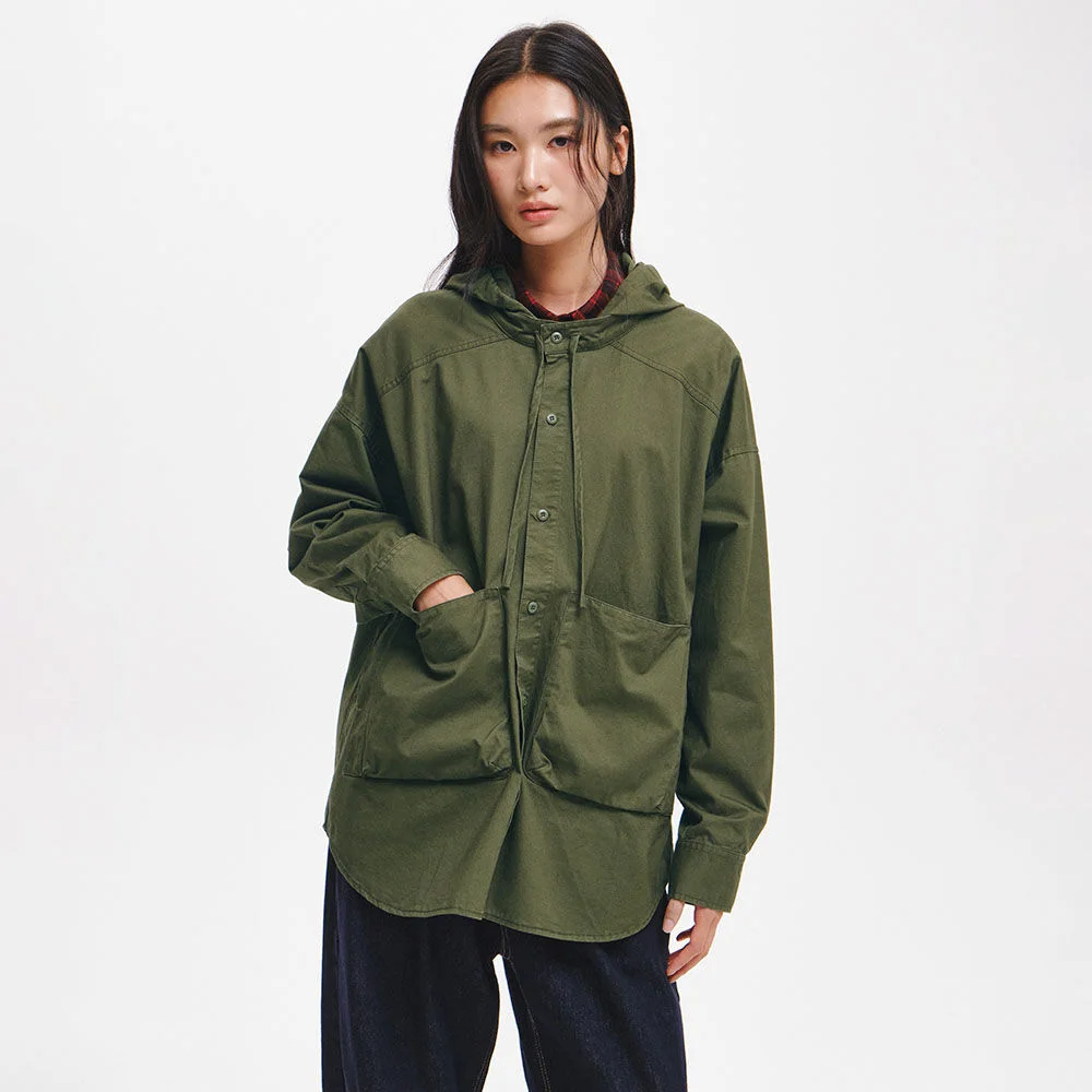 UNISEX 兩穿 口袋 寬鬆版型 連帽襯衫 / GF3UJK012