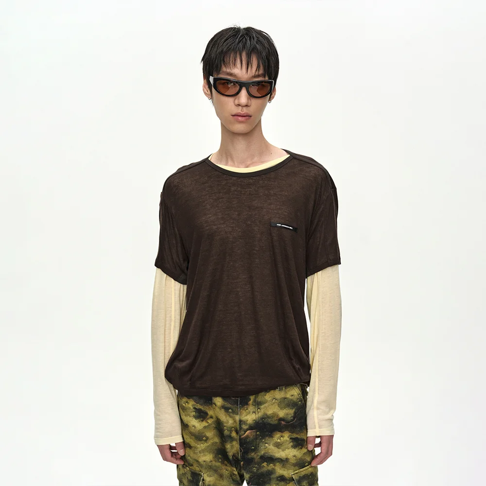 BRAD LAYERED T-SHIRT atb1531m(LEMON/BROWN)