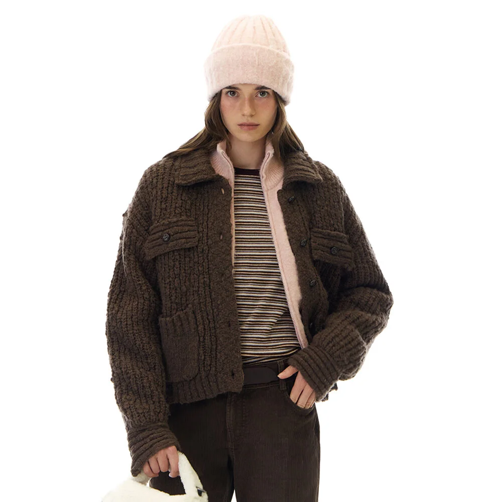 AURORA COLLAR KNIT JACKET (BROWN)