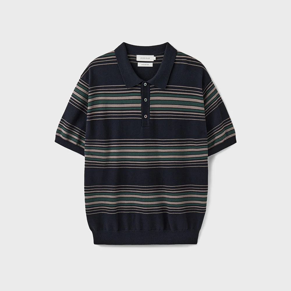 HARD TWIST GATHERWELL STRIPE POLO KNIT