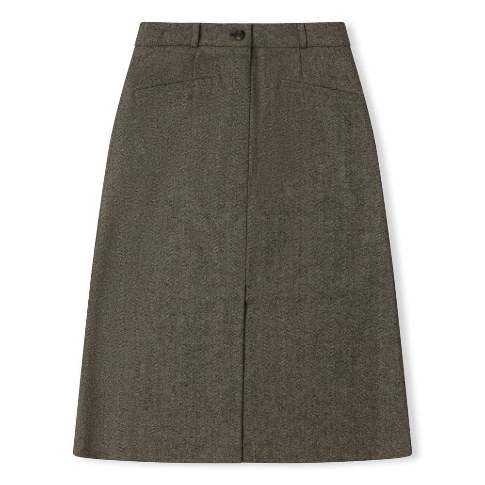 herringbone h Line skirt_berry brown