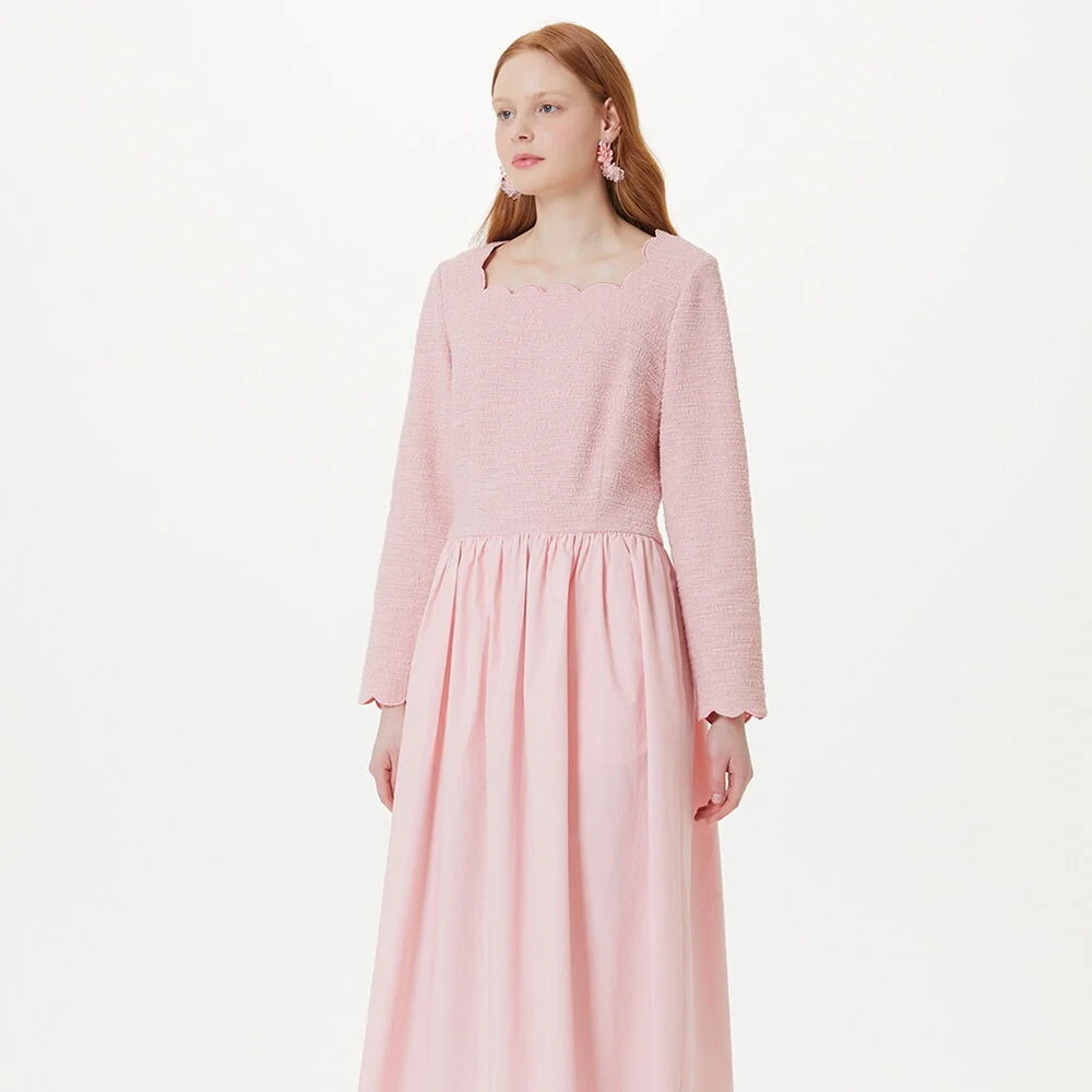 ROUND CUT TWEED DRESS (PINK)