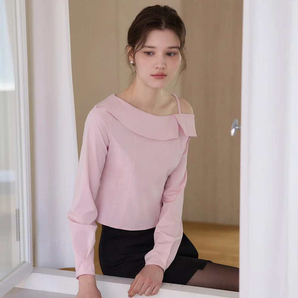 Unbalance off shoulder blouse - pink