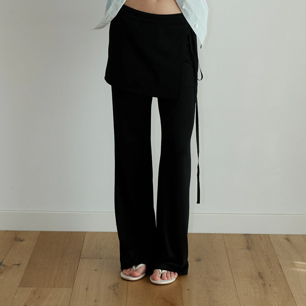 Soft layered skirt pants_black