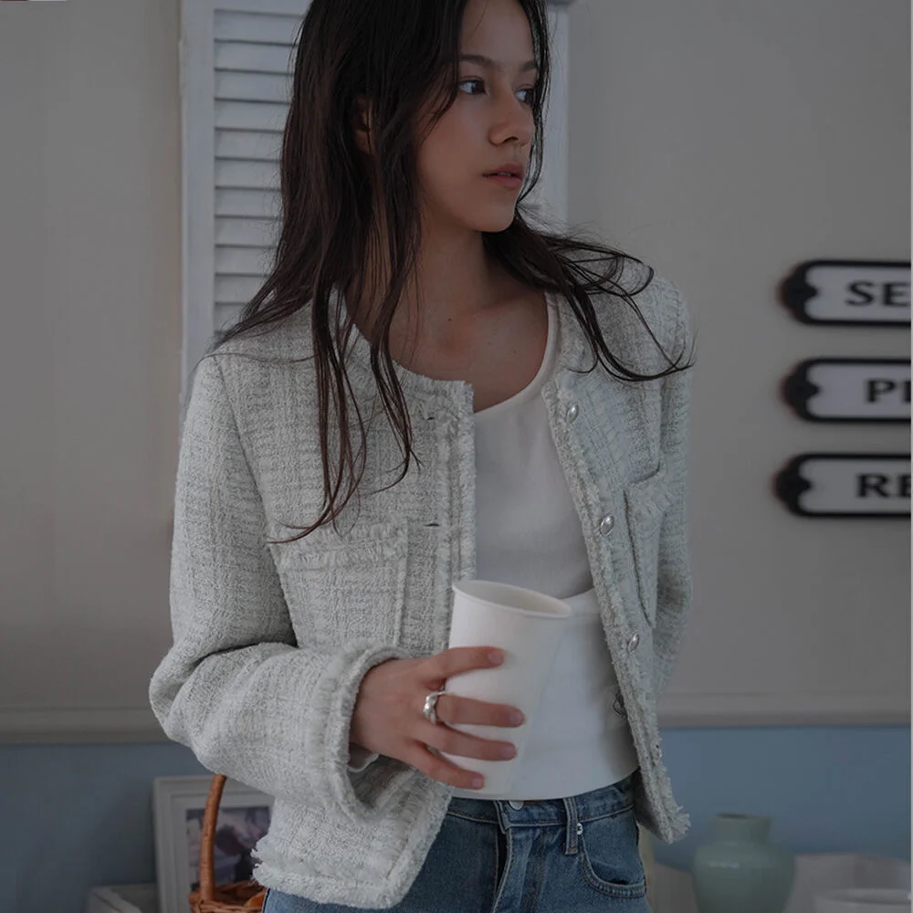 Fringe Trimming Tweed Jacket