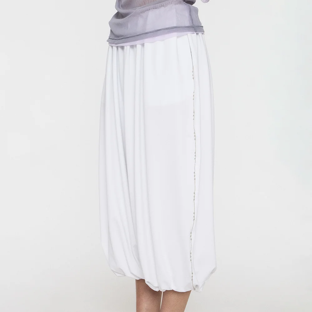 SILVER BEAD SAROUEL PANTS - WHITE