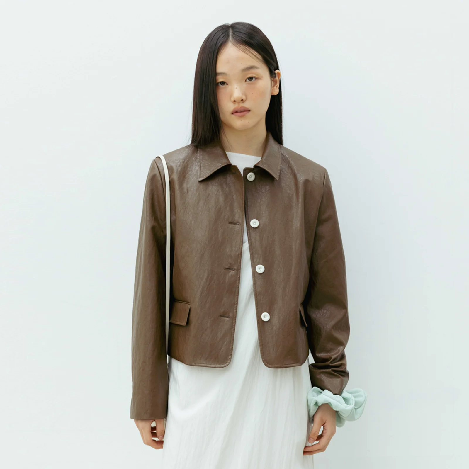 Collar Leather Jacket(Brown)
