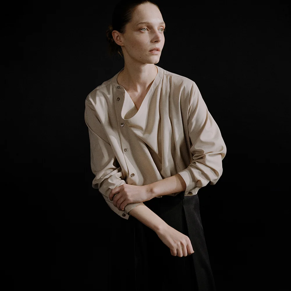 Draped Allen Blouse Sand Beige (Merino Wool)