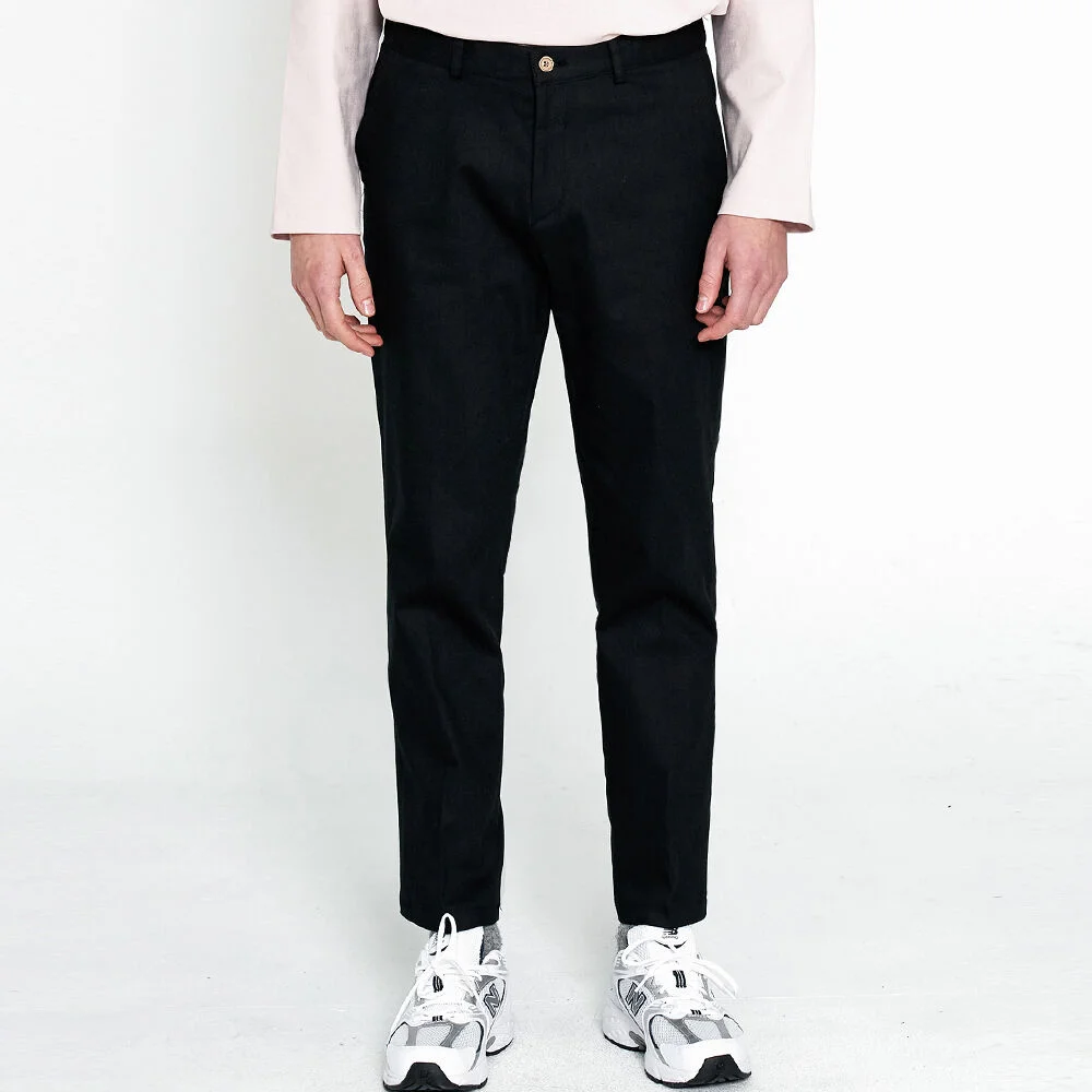 LIGHT TWILL COTTON SLIM PANTS_BLACK