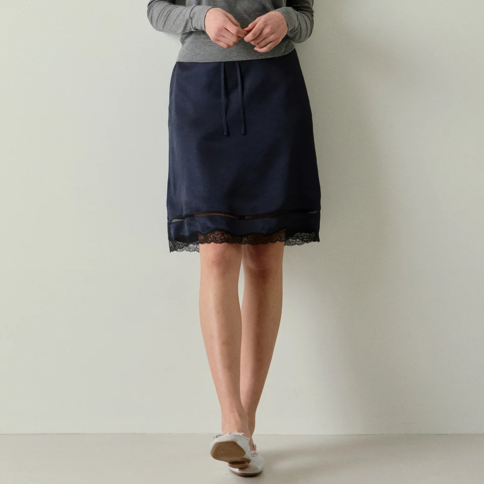 lace satin skirt (navy)