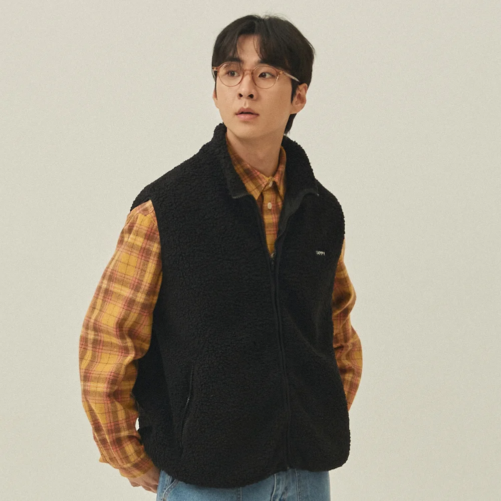 FLEECE ZIPPER VEST(BLACK)