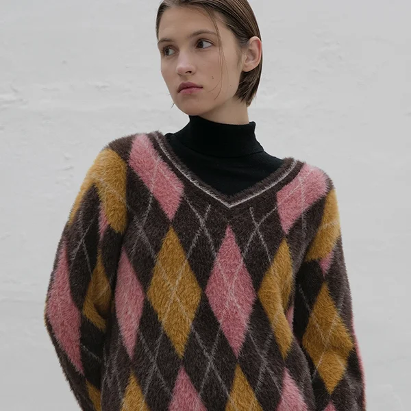 COLOR BRUSH ARGYLE KNITWEAR (T-6710)