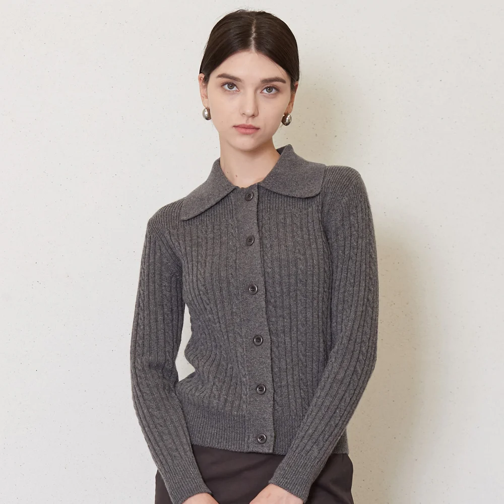 cable collor knit cardigan_gray