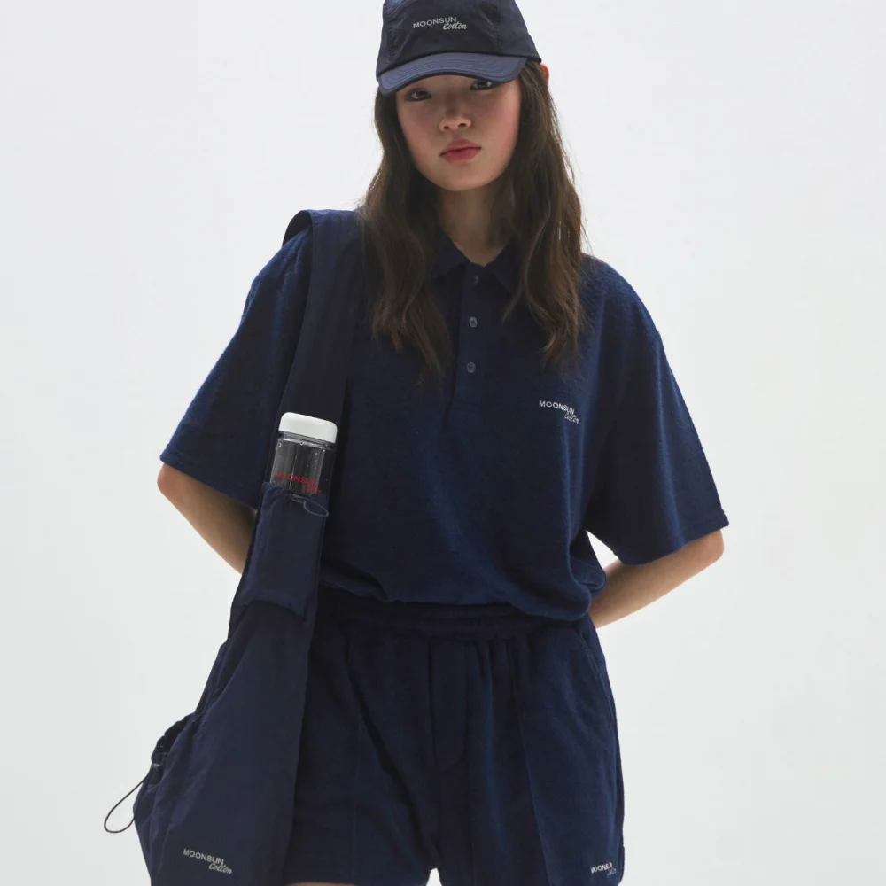 M.C UNISEX, Logo Terry Polo Shirt / NAVY