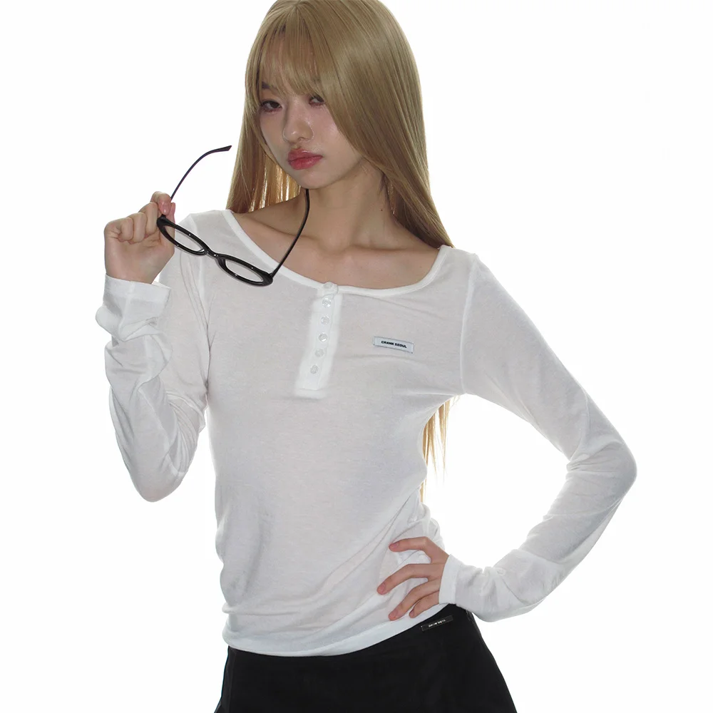 BASIC HENLEY NECK TOP_WHITE