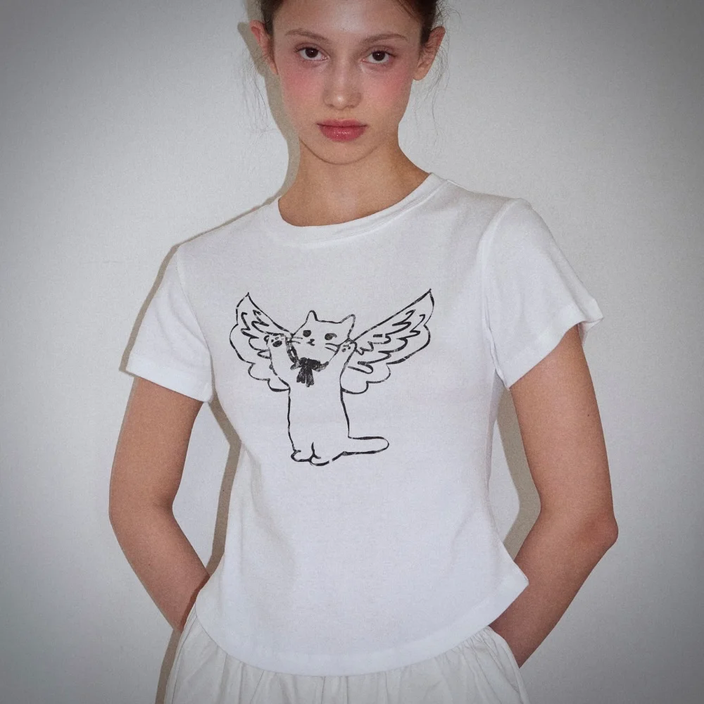 Angel Cat Printed T-shirt White