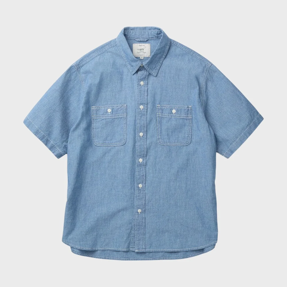 青年布 牛仔 短袖 襯衫 (寬鬆版型) AHSAM26501IND