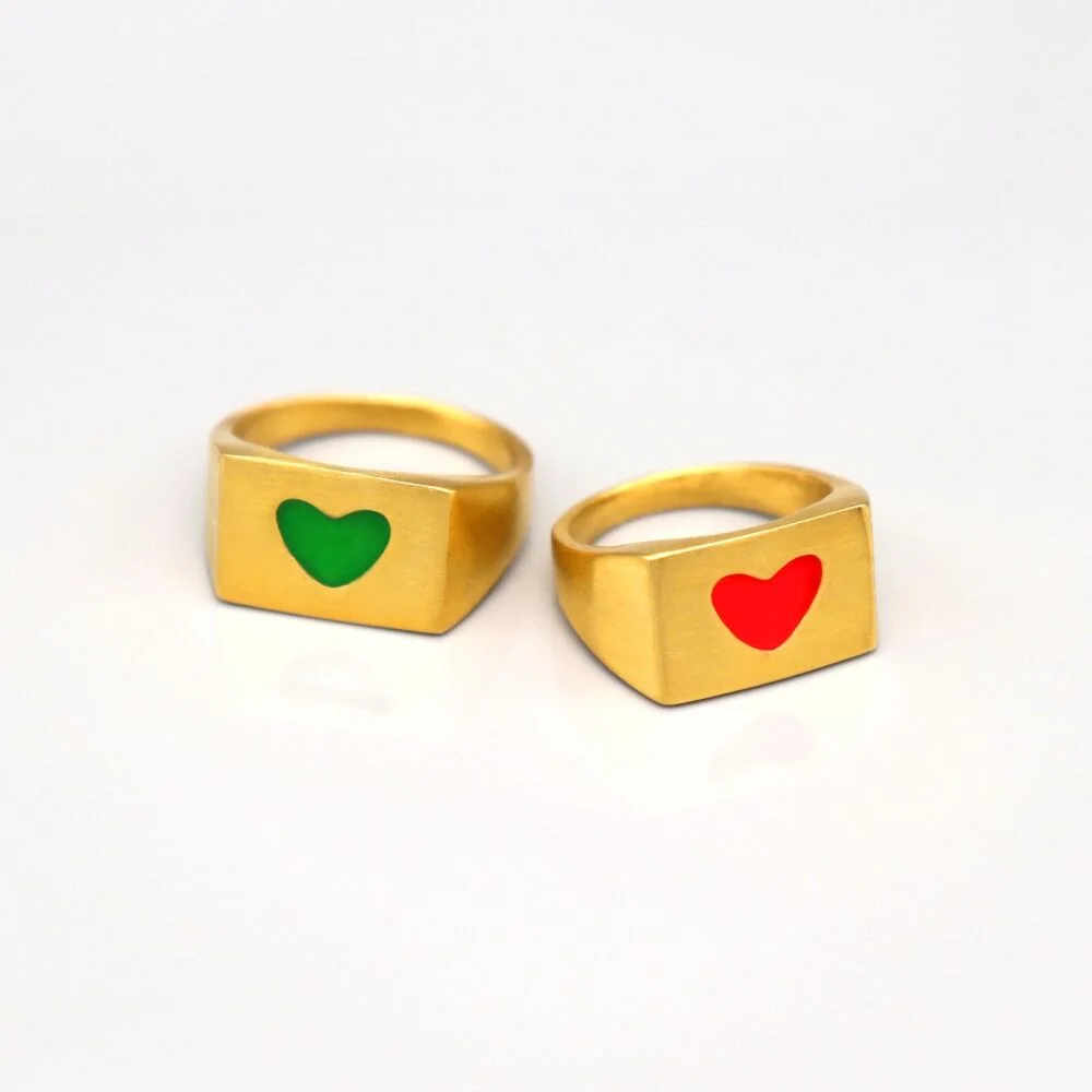 Color enamel heart signet Ring 漆皮 心形 金色 電鍍 粗身戒指 戒指
