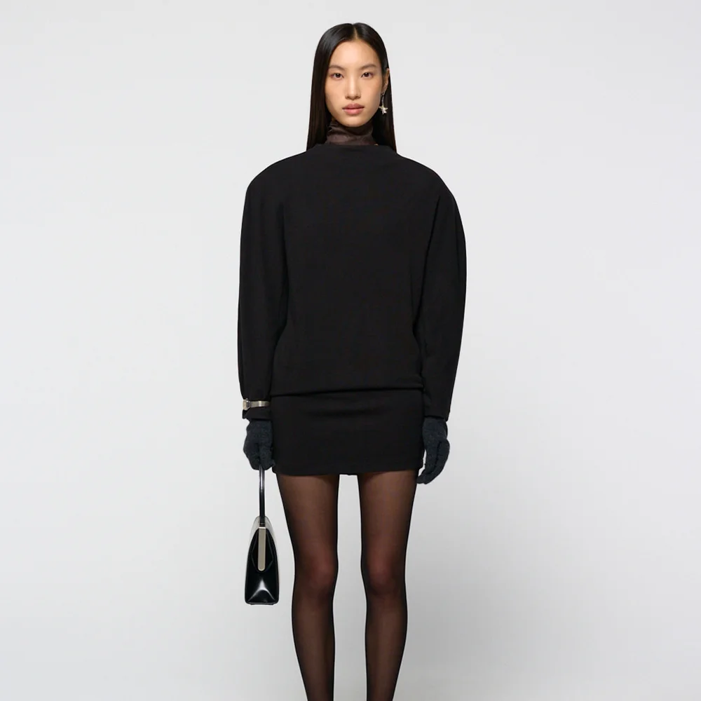 Jersey padded mini dress, Black