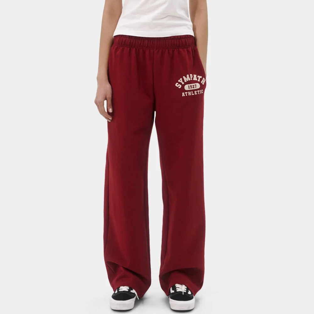 女裝 運動 貼布繡 寬版 褲子 (酒紅色)