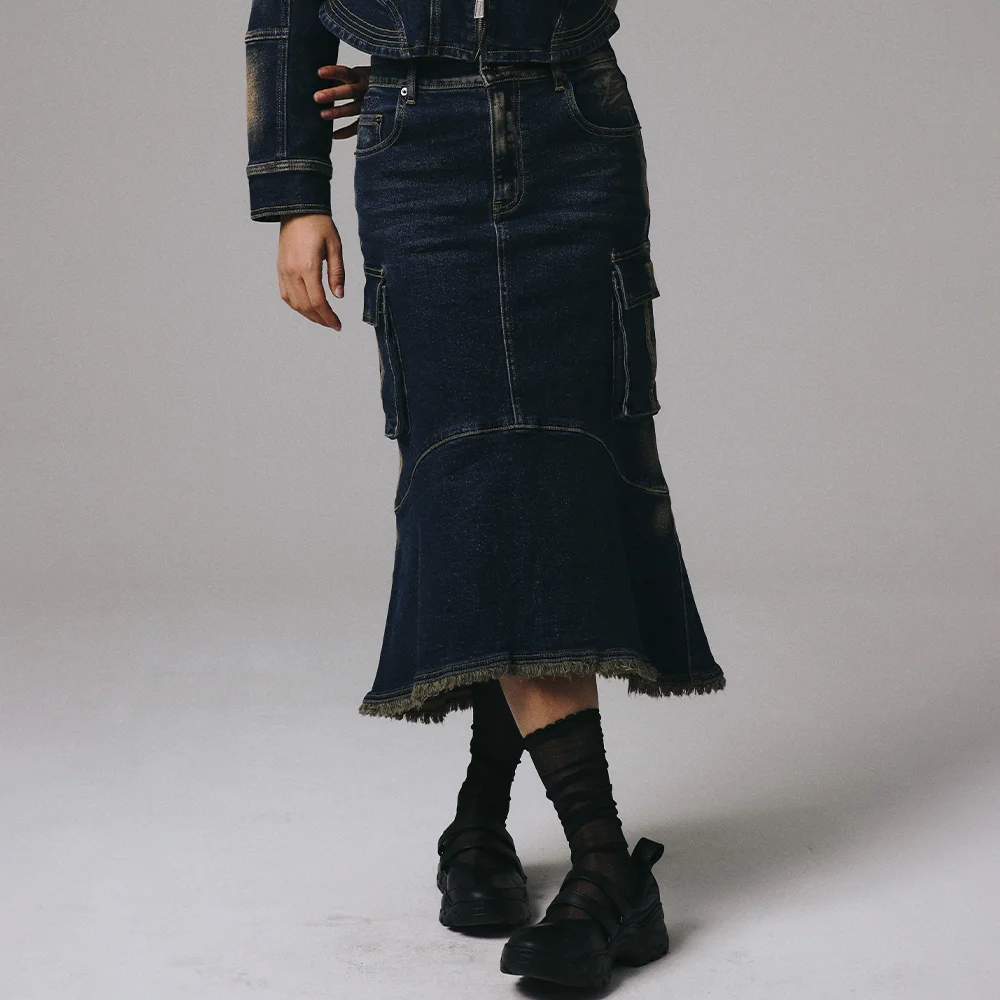 HUMP RIDER DEINM SKIRT MID BLUE