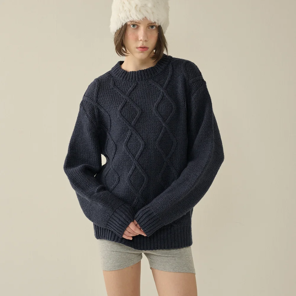 Mohair Fisherman Sweater_Navy_W