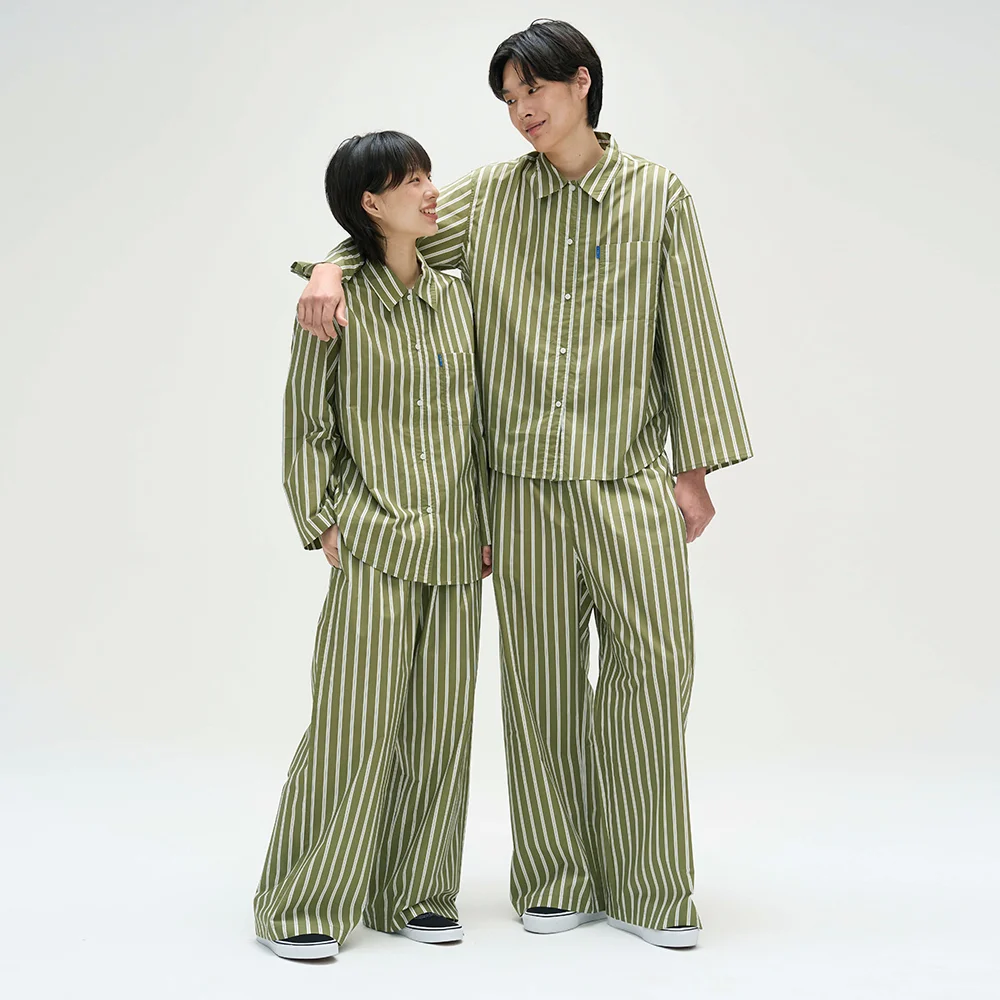 經典 家居服 睡衣 套裝_卡其色 層次 條紋 2SIZES (含禮品包裝)