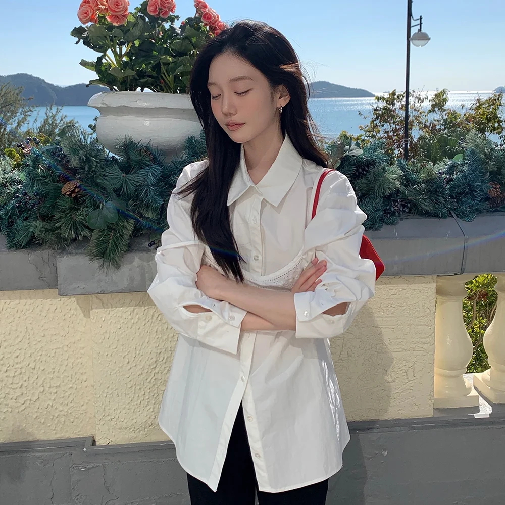Blanche 層次 寬鬆版型 純棉 襯衫 ( 白色 )