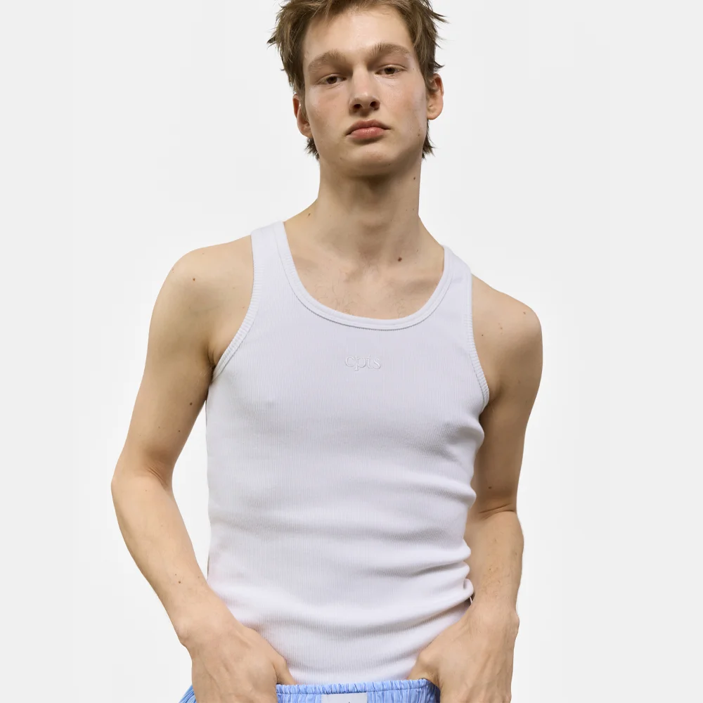 LOGO EMBROIDERED MAN SLEEVELESS_WHITE