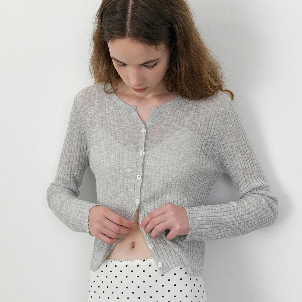 Space-dyed ribbed summer cardigan_Gray