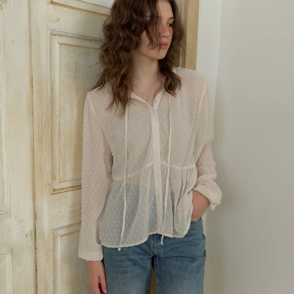 Selen dot-chiffon blouse (cream)