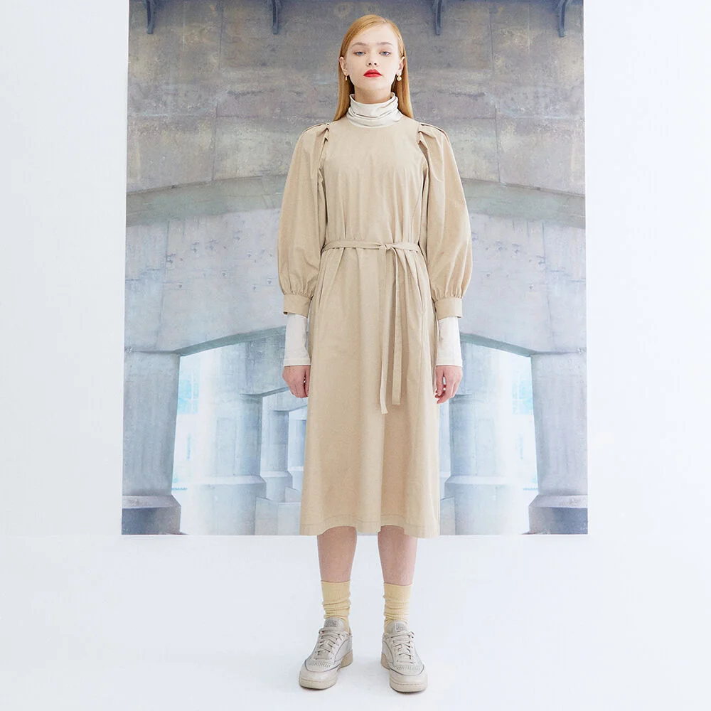 PUFF VOLUME SLEEVE DRESS_BEIGE