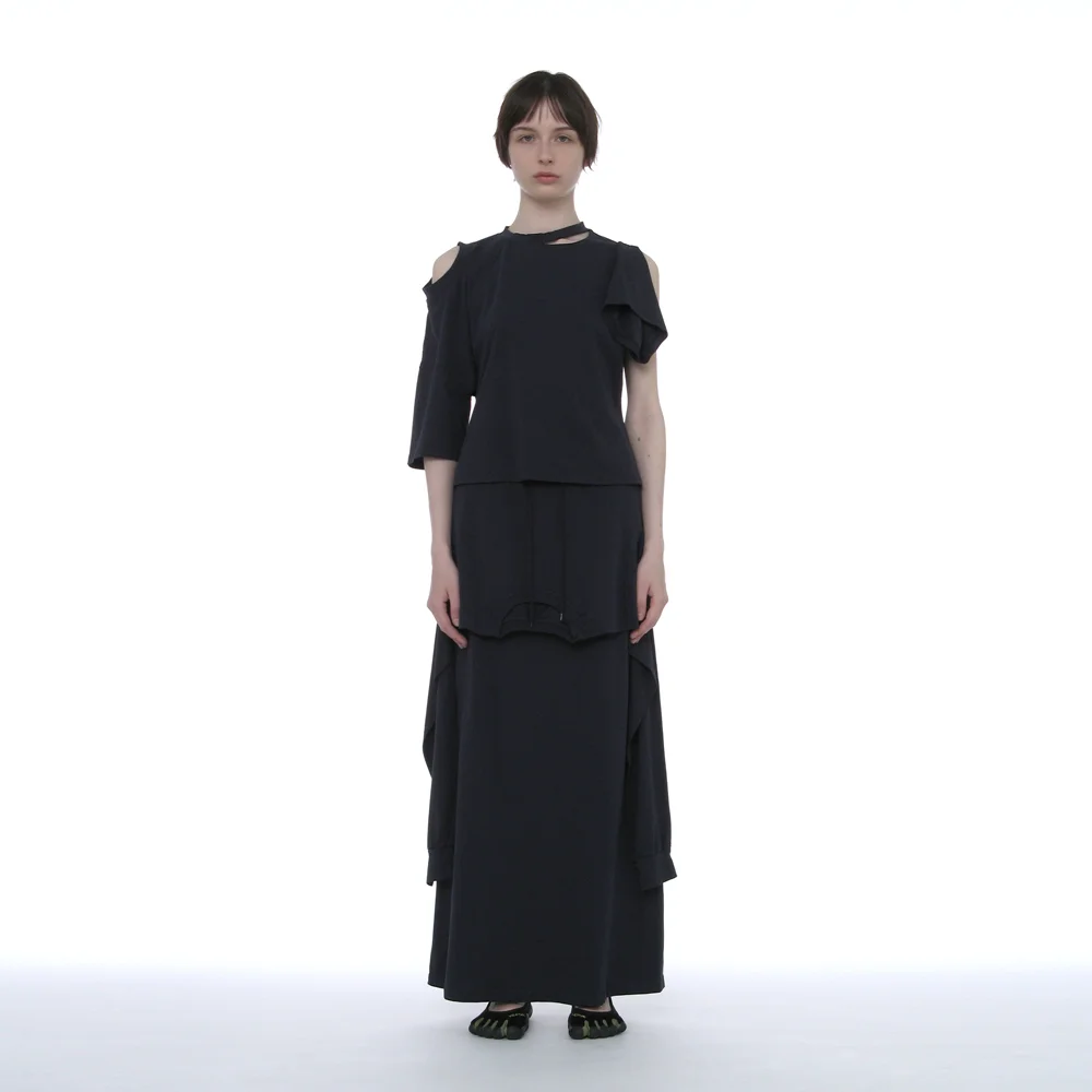 DECONSTRUCTED TEE MAXI SKIRT_NAVY