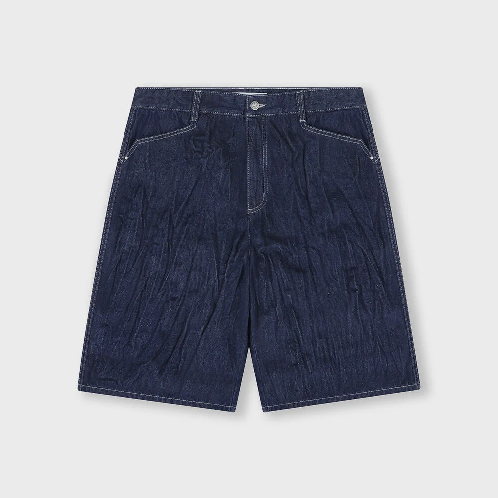 CRINKLE DENIM SHORTS INDIGO