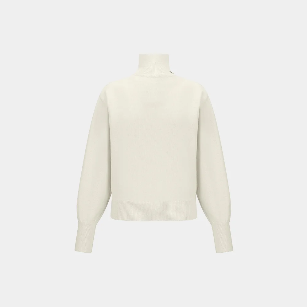 (W) VOLUME HIGH-NECK MERINO KNIT TOP - IVORY